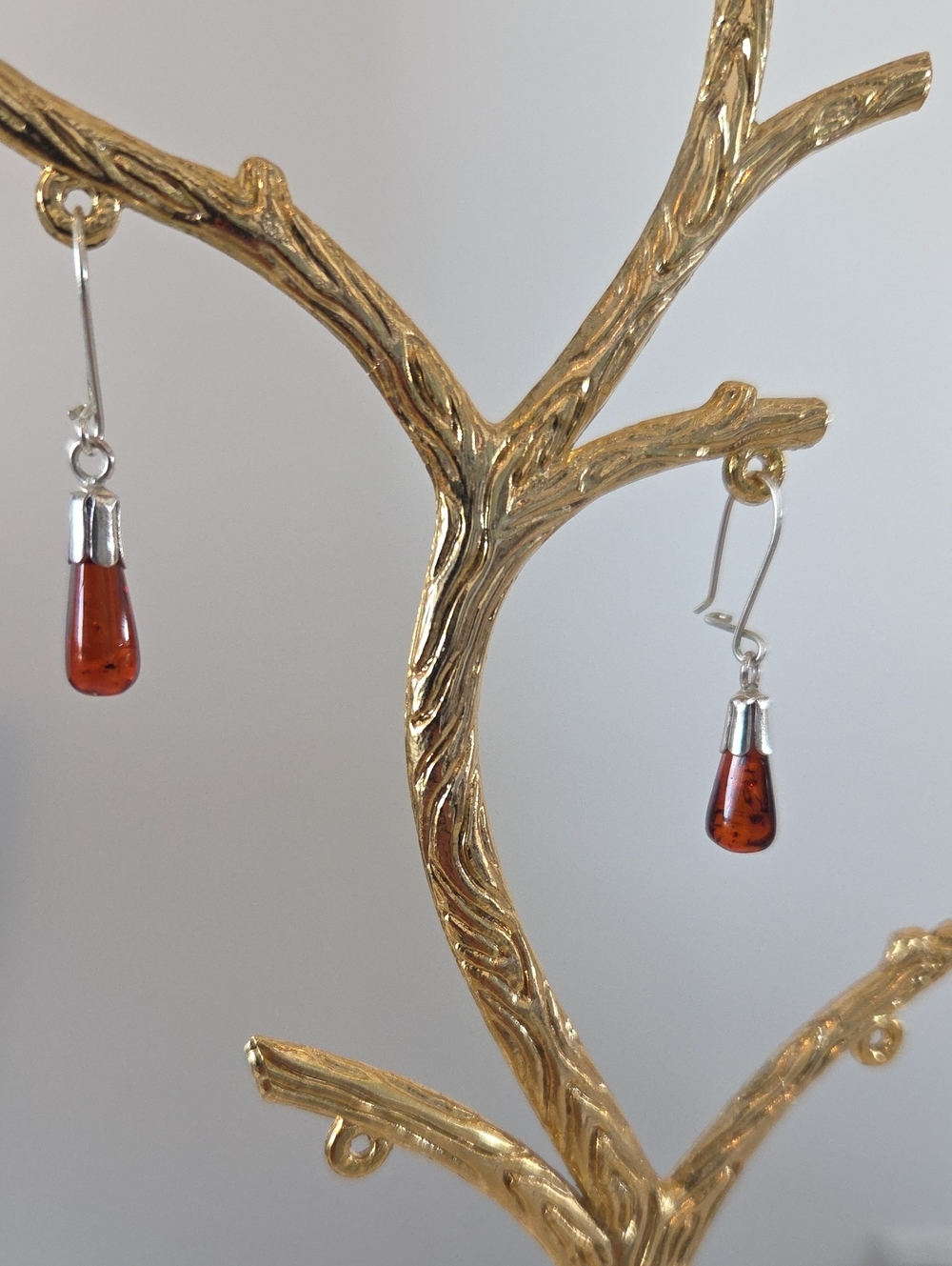 Amber Teardrop Dangle Earrings - Brown Amber